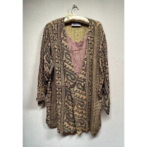 Simatadela by Simone Vary Lioni Womens Abstract Blazer Mustard Lagenlook Boho